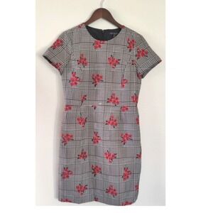 Brooks Brothers Sheath Floral‎ Dress 10 Petite Short Sleeve Houndstooth Print